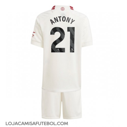 Camisa de Futebol Manchester United Antony #21 Equipamento Alternativo Infantil 2023-24 Manga Curta (+ Calças curtas)